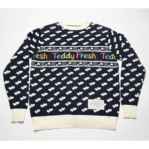 Teddy Fresh X Care Bears Sweater Men's Unisex Small Black Hearts Pullover NWOT